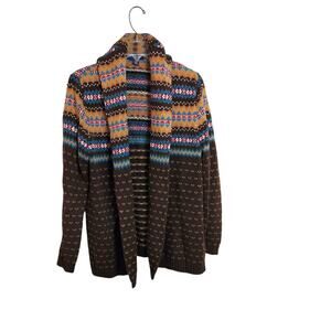 4245)Vintage 90s Chaps Western Knit Brown Fair Isle Shawl Collar Sweater PM